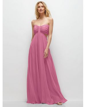 The Dessy Group Strapless Empire Waist Cutout Maxi Dress With Covered Button Detail - Pink