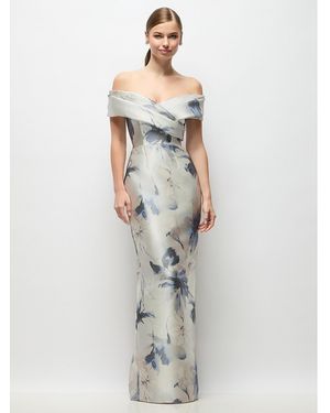 Alfred Sung Draped Wrap Off-The-Shoulder Satin Column Maxi Dress - White