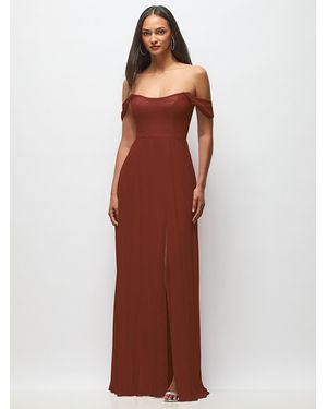 After Six Off-The-Shoulder Basque Neck Maxi Dress With Flounce Sleeves - Red