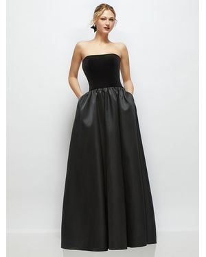 The Dessy Group Strapless Velvet And Satin Drop Waist Gown With Full Skirt - Black