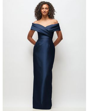 Alfred Sung Draped Wrap Off-The-Shoulder Satin Column Maxi Dress - Blue