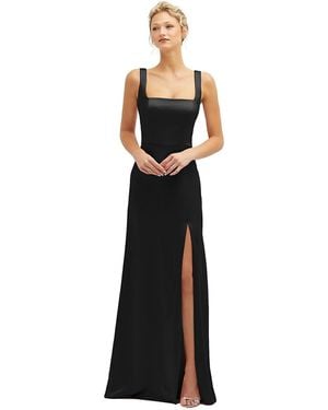 Thread Bridesmaid Square-Neck Satin A-Line Maxi Dress With Front Slit - Black