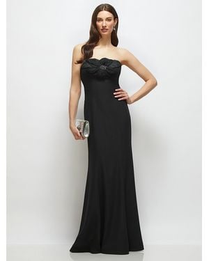 The Dessy Group Strapless Fit And Flare Dress With Handmade Flower - Black