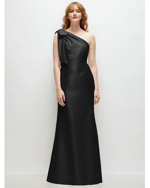 Alfred Sung Bow One-Shoulder Satin Trumpet Gown - Black
