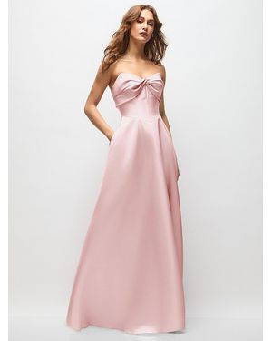 Alfred Sung Strapless Twist Cuff Neck Satin Maxi Dress With Basque-Waist & Full Skirt - Blue