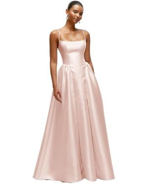 The Dessy Group Scoop Neck Drop Basque Skirt Satin Maxi Dress With Pockets - Pink