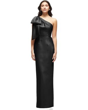 Alfred Sung Oversized Bow One-Shoulder Satin Column Maxi Dress - Black