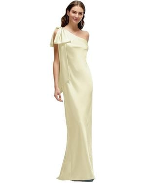 After Six One-Shoulder Bias-Cut Satin Maxi Dress With Cascading Shoulder Bow - Metallic