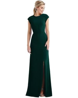 Thread Bridesmaid Cap Sleeve Open-Back Trumpet Gown With Front Slit - Green