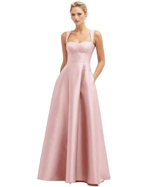 Alfred Sung Lace-Up Back Bustier Satin Dress With Full Skirt And Pockets - Pink