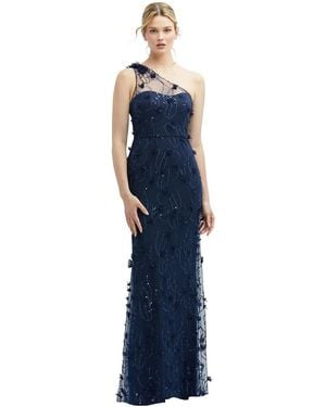 The Dessy Group One-Shoulder Fit And Flare 3D Floral Embroidered Dress - Blue