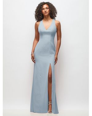 Thread Bridesmaid Criss-Cross Cutout Back Maxi Dress With Front Slit - Blue