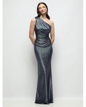 After Six One-Shoulder Soho Metallic Ruched Waist Gown - Blue