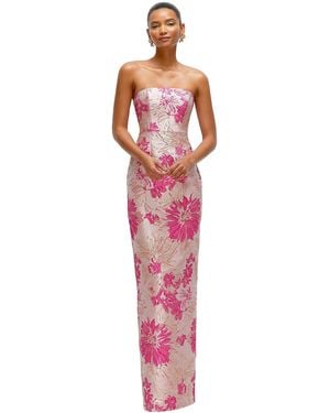 Alfred Sung Hibiscus Strapless Floral Jacquard Column Dress With Back Slit - Red