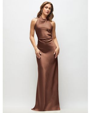 After Six High Cowl Neck Open-Back Stretch Satin Bias Maxi Dress - Brown