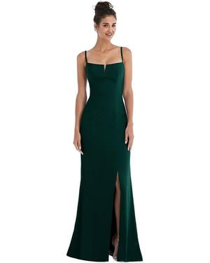 Thread Bridesmaid Notch Crepe Trumpet Gown With Front Slit - Green