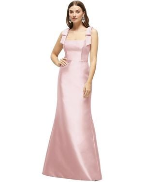 Alfred Sung Satin Fit And Flare Maxi Dress With Shoulder Bows - Pink