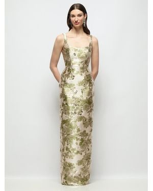 Alfred Sung Scoop Neck Abstract Floral Jacquard Column Maxi Dress - Metallic