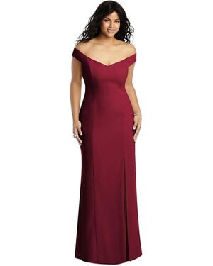 The Dessy Group Off-The-Shoulder Criss Cross Back Trumpet Gown - Red