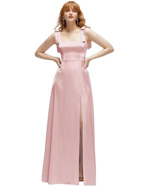 After Six Square Neck Fluid Satin Maxi Dress With Bow Straps - Pink