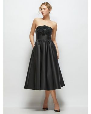 The Dessy Group Strapless Satin Midi Dress With Handmade Flower & Horsehair Hem - Black