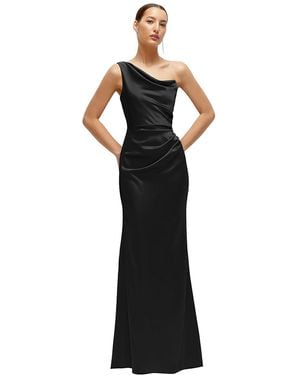 After Six One-Shoulder Cat-Eye Neckline Fit And Flare Satin Maxi Dress - Black