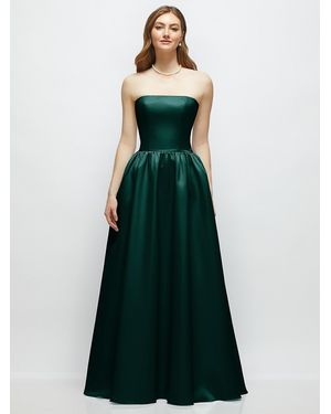 The Dessy Group Strapless Satin Drop Waist Gown With Full Skirt - Green