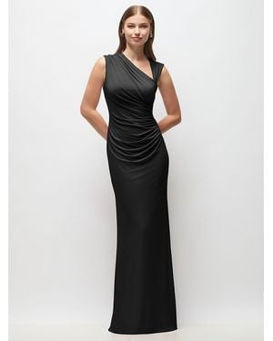 After Six Asymmetrical Cap Sleeve Matte Jersey Column Maxi Dress With Fanned Ruching - Black