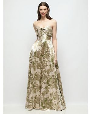 Alfred Sung Strapless Twist Cuff Neck Abstract Floral Jacquard Maxi Dress With Full Skirt - Natural