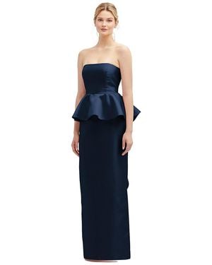 Alfred Sung Strapless Satin Maxi Dress With Cascade Ruffle Peplum Detail - Blue