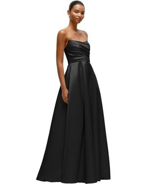 The Dessy Group Strapless Draped Cat-Eye Satin Maxi Dress With Full Skirt - Black
