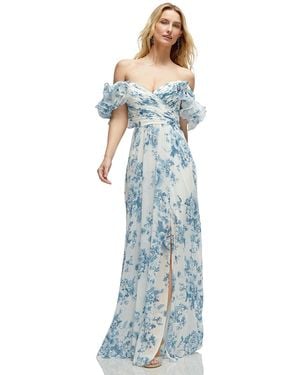 After Six Dramatic Ruffle Edge Strap Chiffon Maxi Dress - Blue
