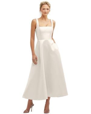 The Dessy Group Square Neck Satin Midi Dress With Full Skirt & Pockets - Blue