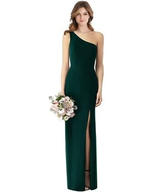 Thread Bridesmaid One-Shoulder Crepe Trumpet Gown With Front Slit - Natural