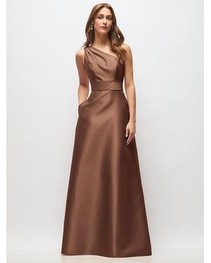 Alfred Sung Draped One-Shoulder Satin Maxi Dress With Pockets - Green