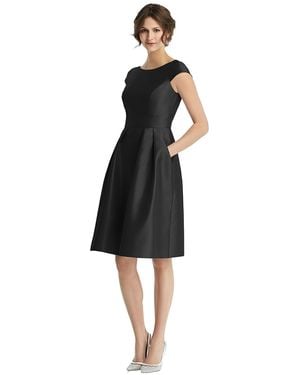 Alfred Sung Cap Sleeve Pleated Cocktail Dress With Pockets - Black