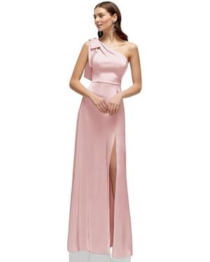 After Six Bow One-Shoulder Fluid Satin Maxi Dress With Full Skirt - Pink