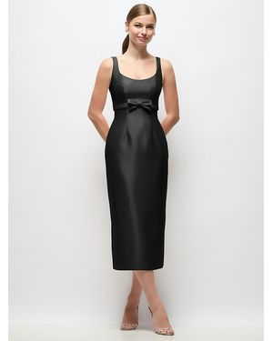 Alfred Sung Scoop Neck Satin Column Midi Dress With Bow - Black