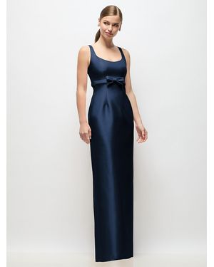 Alfred Sung Scoop Neck Satin Column Maxi Dress With Bow - Blue