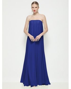 The Dessy Group Strapless Shirred Chiffon Trapeze Maxi Dress - Blue