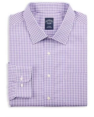 Brooks Brothers Big & Tall Outlined Check Non-Iron Dress Shirt - Purple