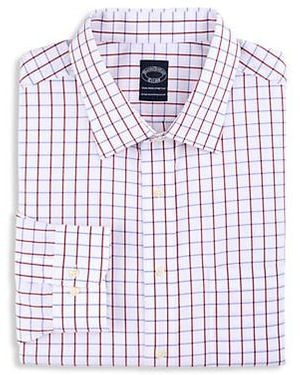 Brooks Brothers Big & Tall Non-Iron Windowpane Dress Shirt - White