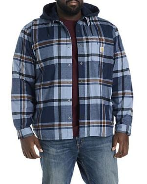 Carhartt Big & Tall Rugged Flex Relaxed Fit Flannel Fleece Lined Hooded Shirt Jacket - Blue