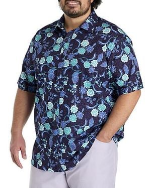 Synergy Big & Tall Paisley Floral Print Sport Shirt - Blue