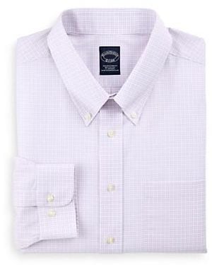 Brooks Brothers Big & Tall Non-Iron Grid Patterned Dress Shirt - Blue