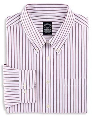 Brooks Brothers Big & Tall Non-Iron Striped Dress Shirt - Pink
