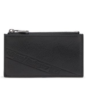 DIESEL Leather Card Holder With Zip Closure - Black
