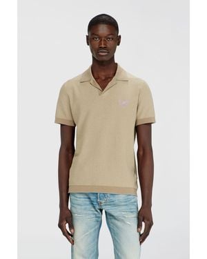 DIESEL Bouclé-Knit Polo Shirt With Phoenix Logo - Natural
