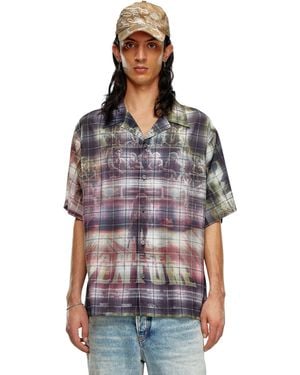 DIESEL Kurzarm-Hemd Mit Karo-Muster Und Poster-Print - Mehrfarbig