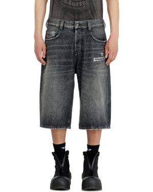 DIESEL Denim Relaxed Shorts With Abrasions - Grey